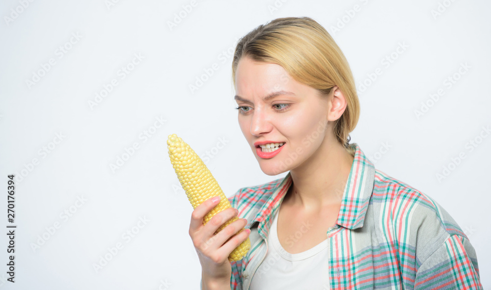 agriculture and cultivation. healthy teeth. corn crop. vitamin and dieting food. Happy woman eating corn. vegetable harvest. Farming, farmer girl with maize. Agriculture looks different today agriculture and cultivation. healthy teeth. corn crop. vitamin and dieting food. Happy woman eating corn. vegetable harvest. Farming, farmer girl with maize. Agriculture looks different today