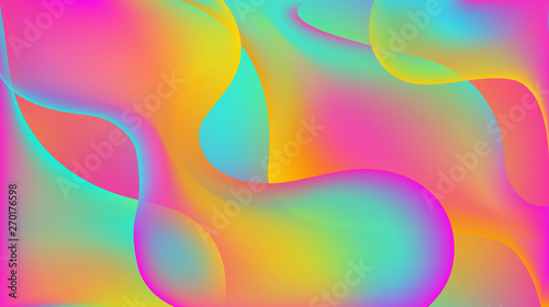 Horizontal abstract vibrant multicolor background with liquid shapes. Wallpaper template is neon rainbow color. Vector illustration.