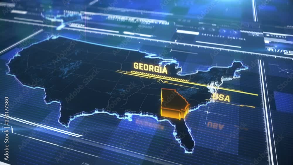 Georgia US state border 3D modern map with a name, region outline