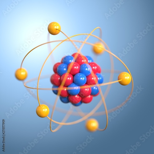 Atoms 3d rendering, protons neutrons and electrons