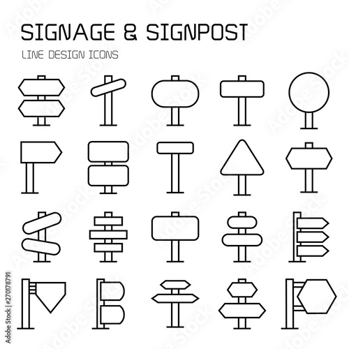 signpost, billboard, signage and road sign line icons