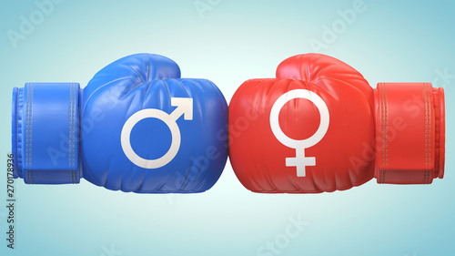 Foto Battle of sexes, man and woman symbol on boxing gloves 3d rendering