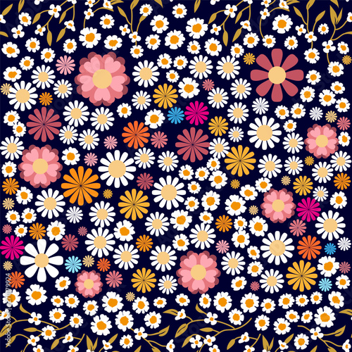 Floral print with small colorful wildflowers.