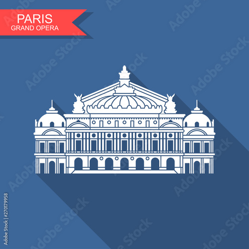 Opera Garnier Paris France. Flat vector icon with shadow