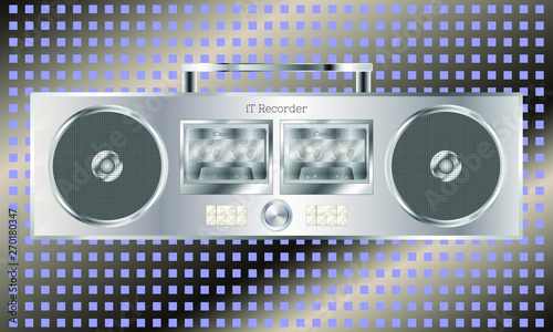 Cassette tape recorder in the style of metal in silver color EPS10