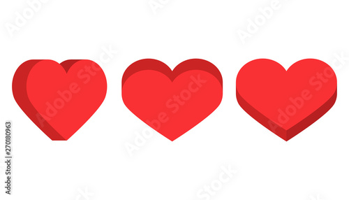 Red isometric hearts icon set, love symbol vector illustration