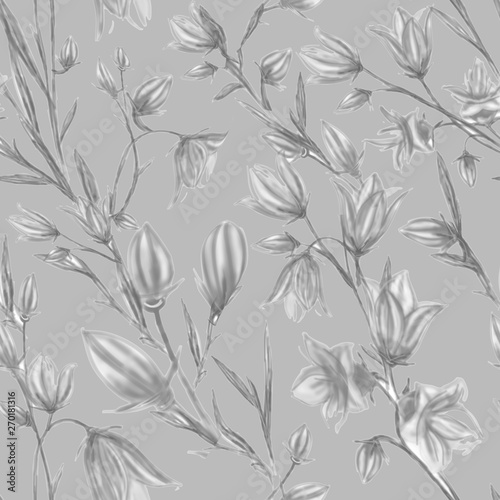 Seamless pattern with spring flowers and leaves. Hand drawn background. floral pattern for wallpaper or fabric. Flower rose. Botanic Tile