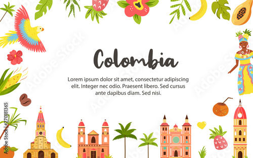 Tourist poster with famous destination of Colombia