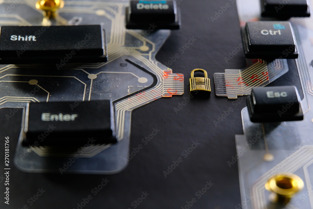 key locker between printed circuit board of computer representing cyber security key locker between printed circuit board of computer representing cyber security