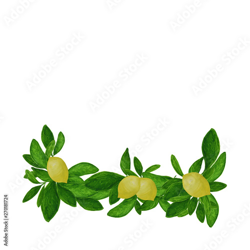 Wallpaper Mural Watercolor frame in retro style. Bright vintage border with lemons and green leaves isolated on a white backdrop Torontodigital.ca