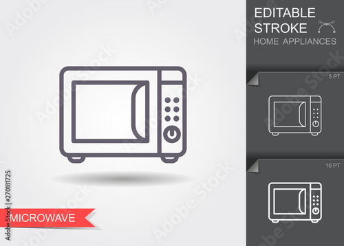 Microwave oven. Line icon with editable stroke with shadow