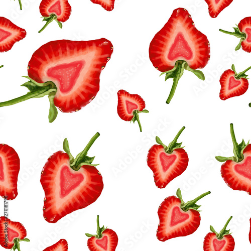Bright pattern with juicy strawberries. Bright red color  summer illustration.