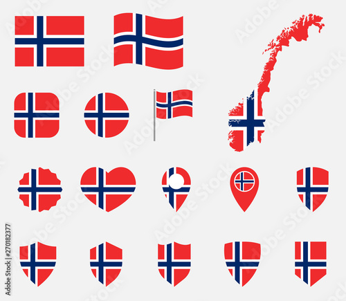 Norway flag icons set, national flag of Kingdom of Norway