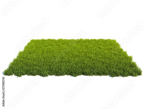 Small square surface covered with grass, grass podium, lawn background 3d rendering