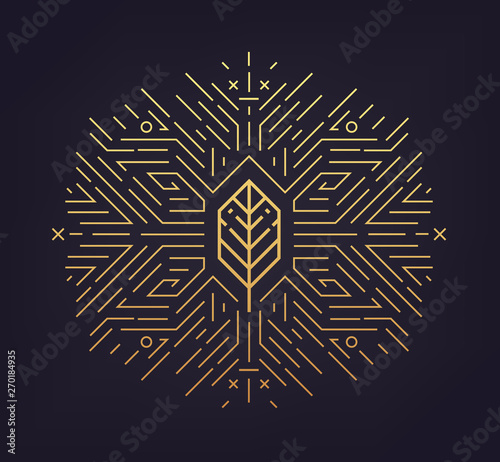 Vector leaf, golden shape, linear icon. Abstract emblem, design concept, logo