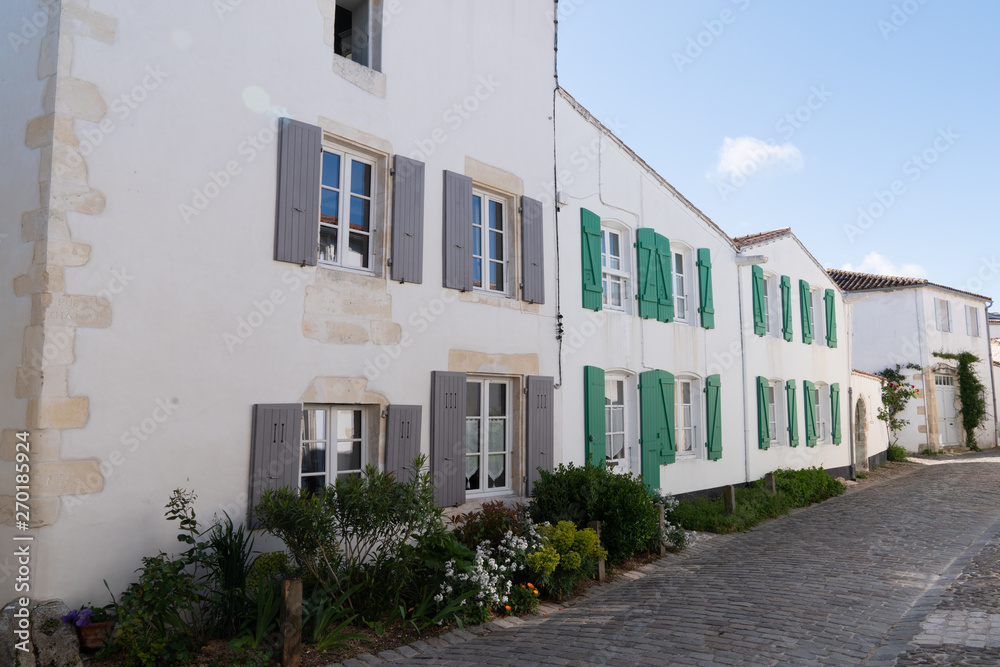 urban house street in Re island village situated on Ile de Re, France