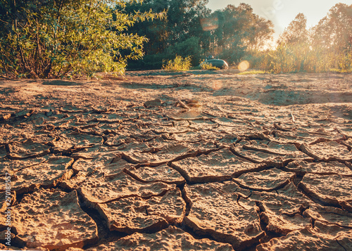 Cracks on the dry shore of the island. photo