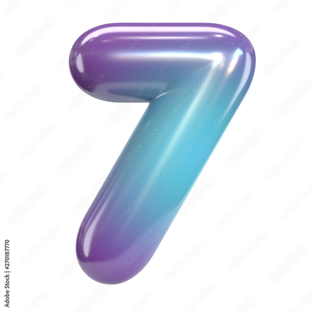 Round purple and blue font, balloon like letters and numbers, 3d rendering number 7 Round purple and blue font, balloon like letters and numbers, 3d rendering number 7