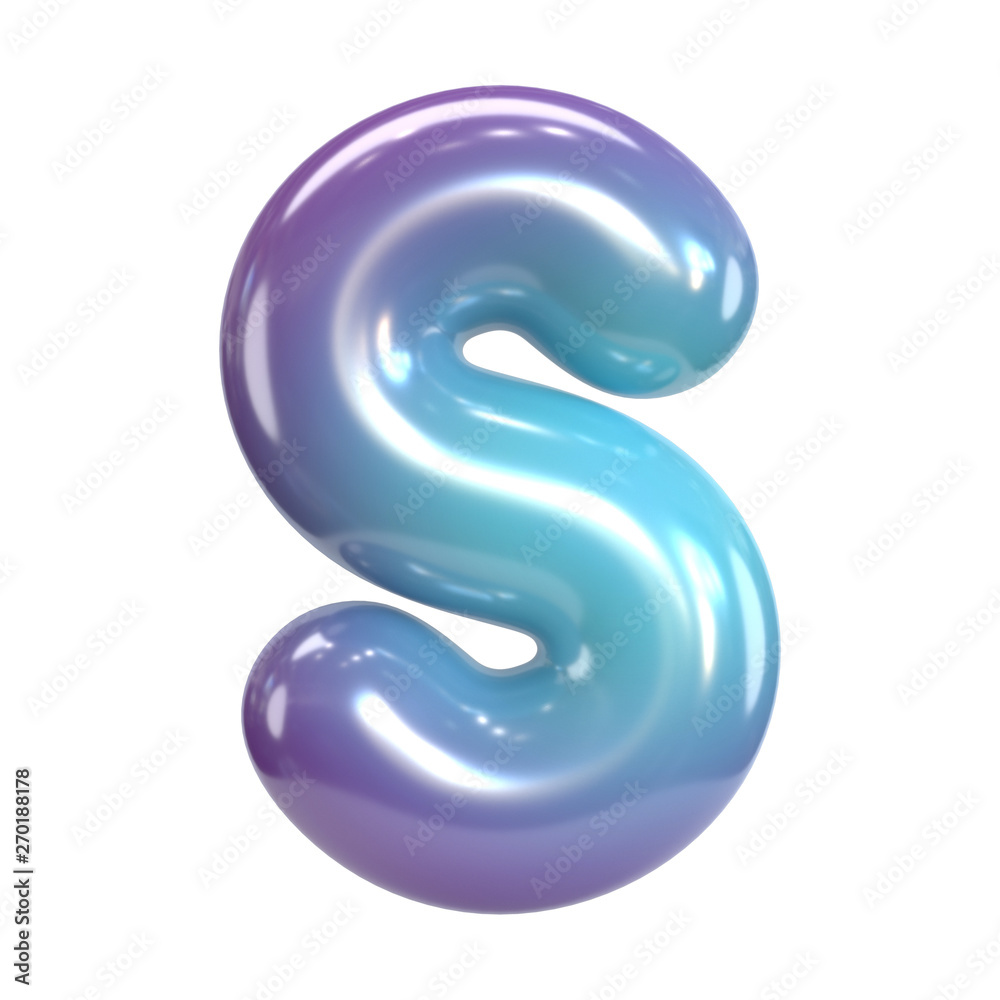 Round purple and blue font, balloon like letters and numbers, 3d rendering letter S Round purple and blue font, balloon like letters and numbers, 3d rendering letter S
