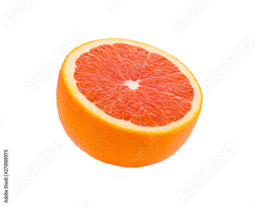 Half orange fruit on white background  fresh and juicy