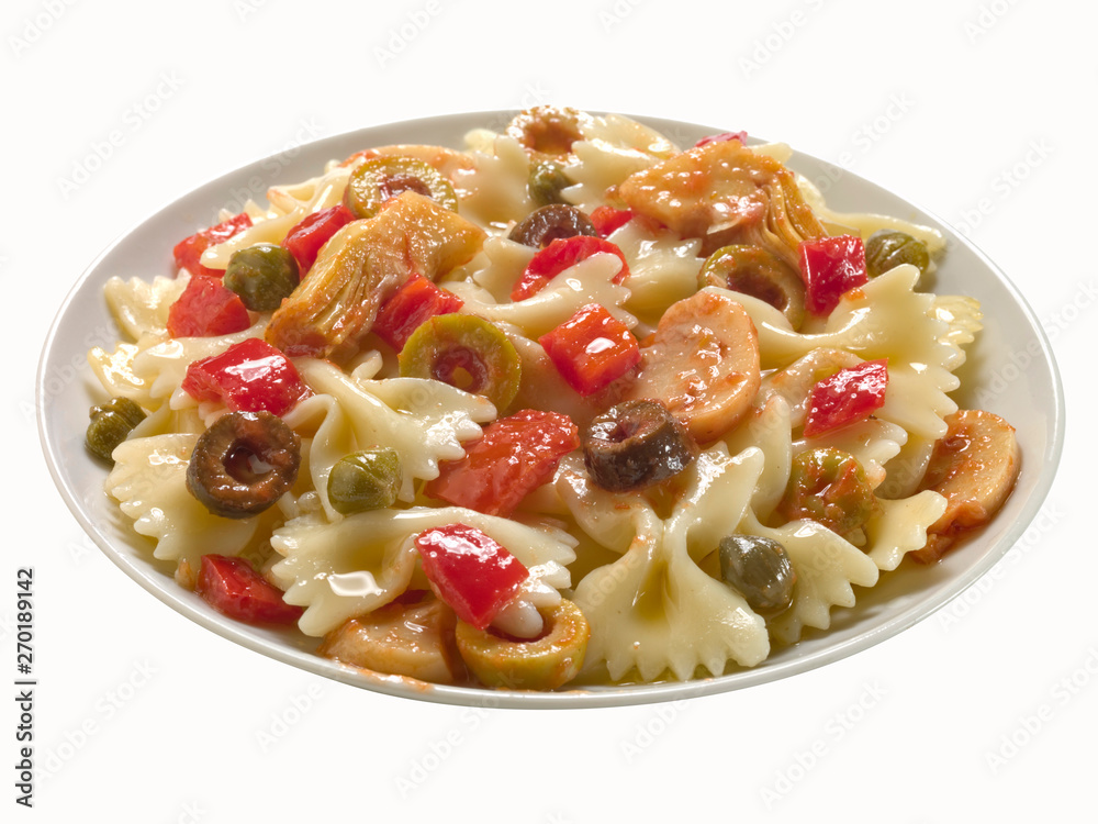 Pasta with green and black olives, artichokes, pepper and capers Pasta with green and black olives, artichokes, pepper and capers
