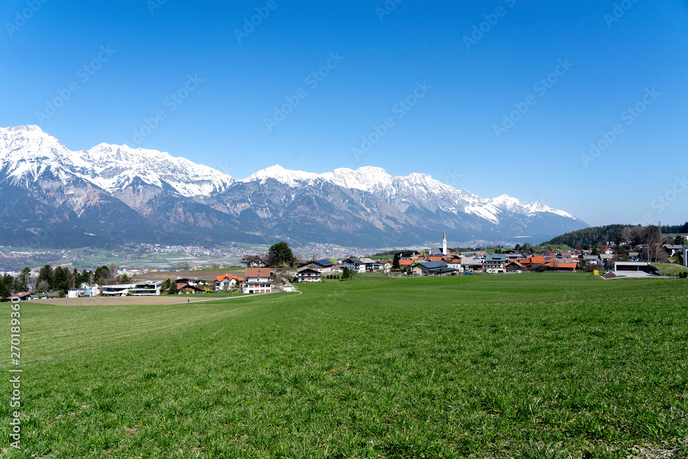 Innsbruck, view of the snow-capped Alps mountains. Beautiful mountains.