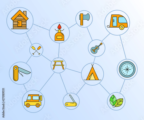 camping concept icons network diagram