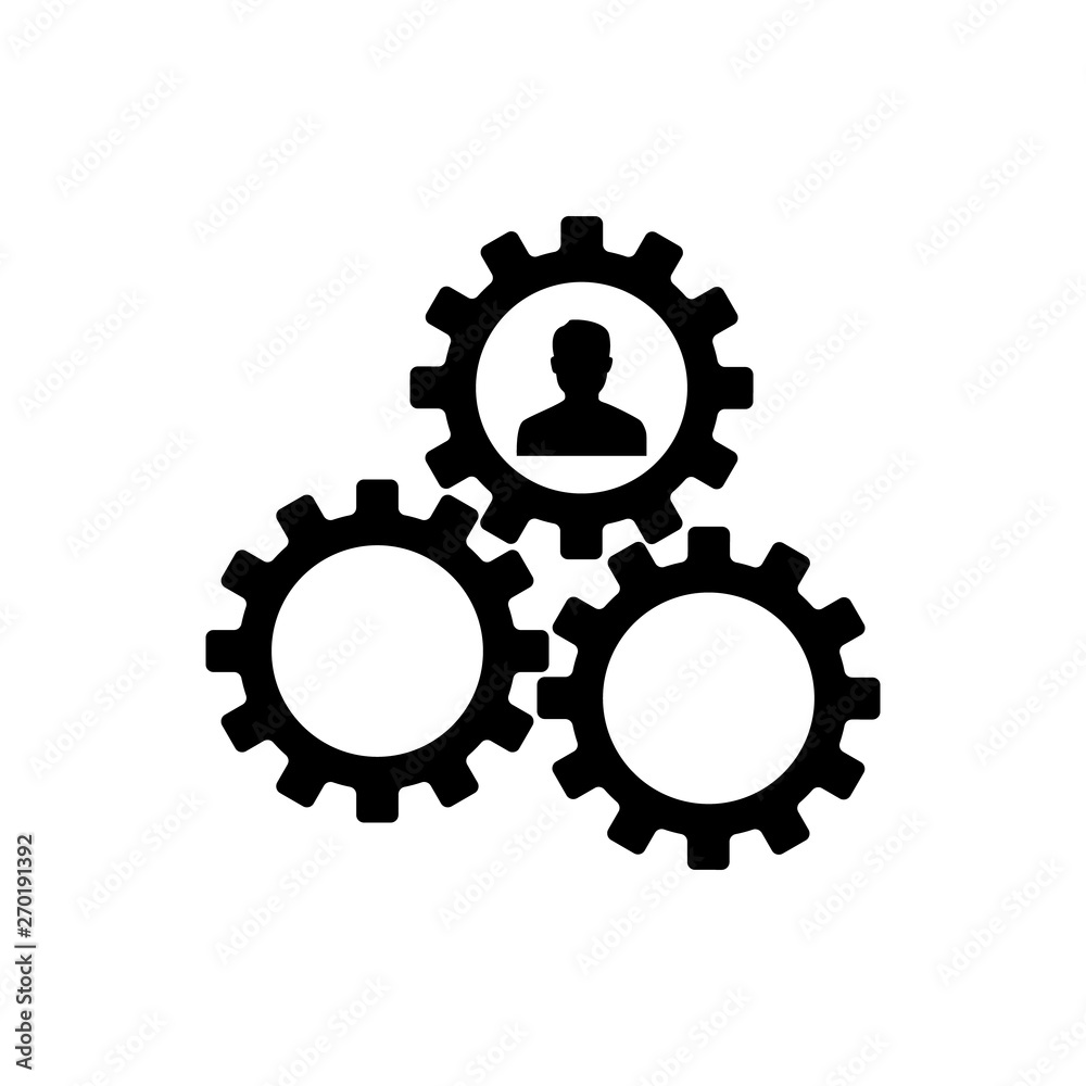 Human resourse managment icon. Gears showing teamwork, cooperation, managment. Simple icon. Vector illustration for design, web, infographic. Human resourse managment icon. Gears showing teamwork, cooperation, managment. Simple icon. Vector illustration for design, web, infographic.