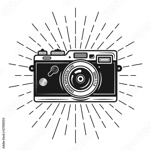 Retro photo camera with sunburst rays vector