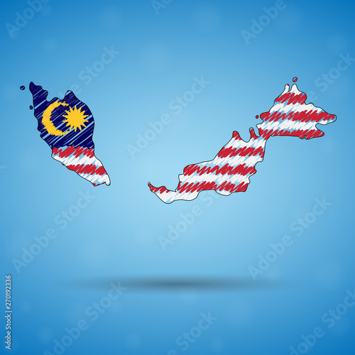 Scribble map of Malaysia. Sketch Country map for infographic, brochures and presentations, Stylized sketch map of Malaysia. Vector illustration eps 10.