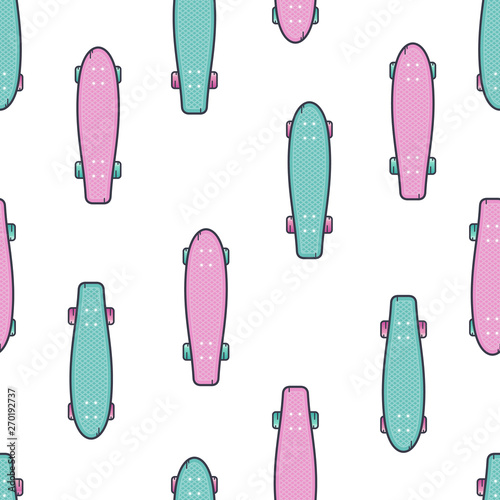 Longboard seamless pattern. Vector background.