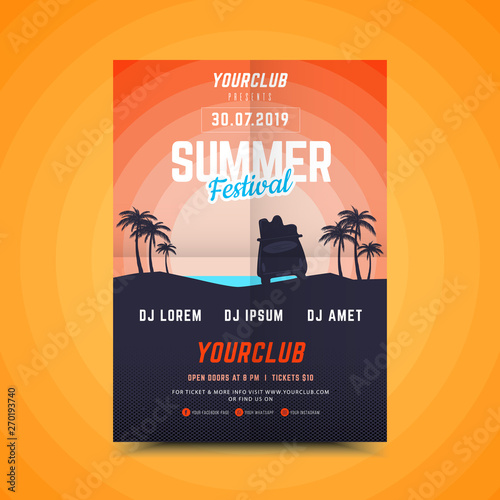 Summer party poster.Summer festival vertical flyer template