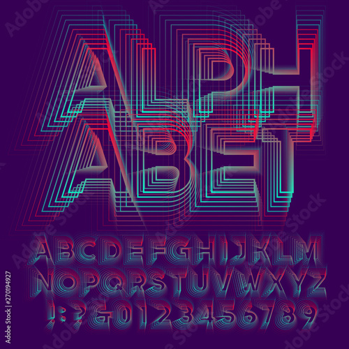 Abstract outline alphabet font. Uppercase letters and numbers. Vector typescript for your typography design. photo