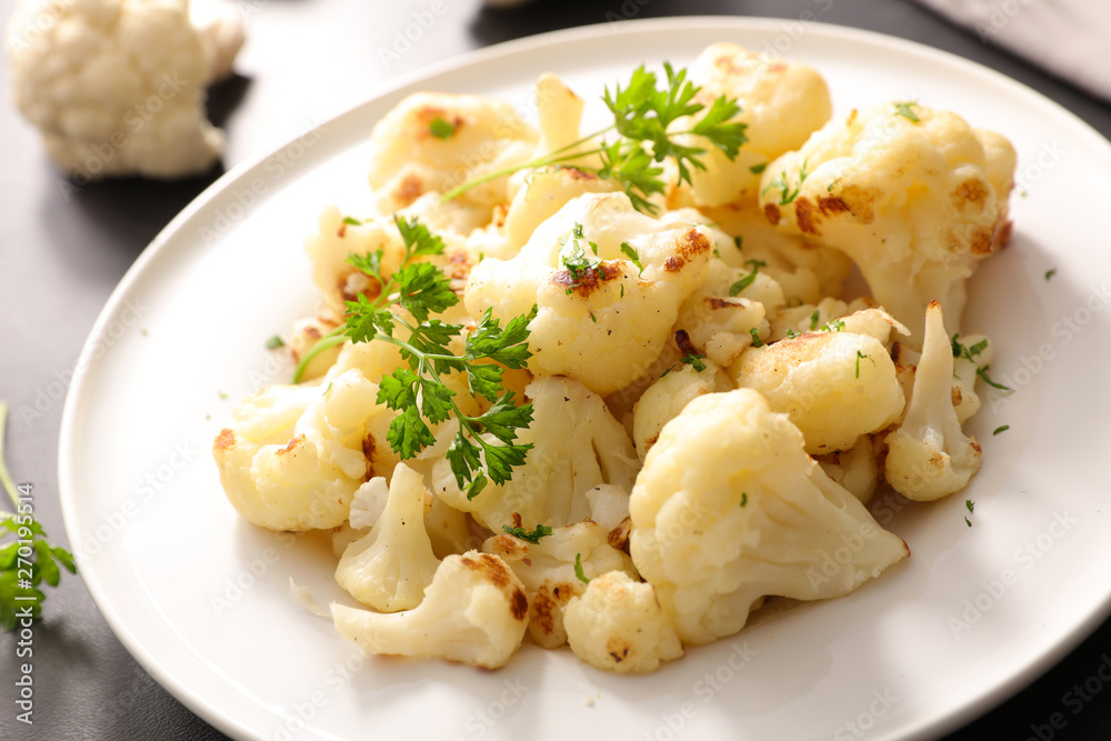 roasted cauliflower and parsley in plate roasted cauliflower and parsley in plate