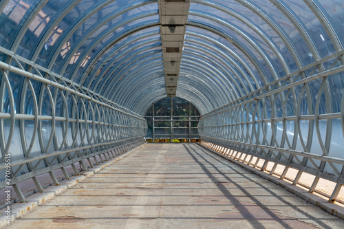 Inside the blue tunnel. Abstract scene traveling near Kyiv