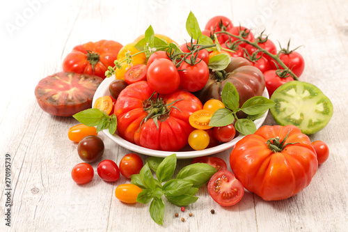 mixed colorful tomato and basil