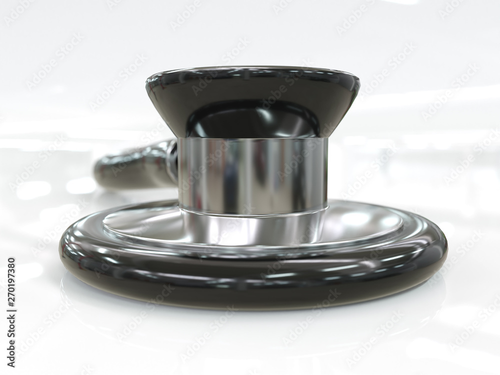 Stethoscope isolated on white with reflective background - 3D rendering Stethoscope isolated on white with reflective background - 3D rendering