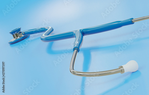 Stethoscope on blue, reflective background - 3D rendering