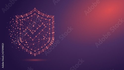 Security shield with checkmark and network structure