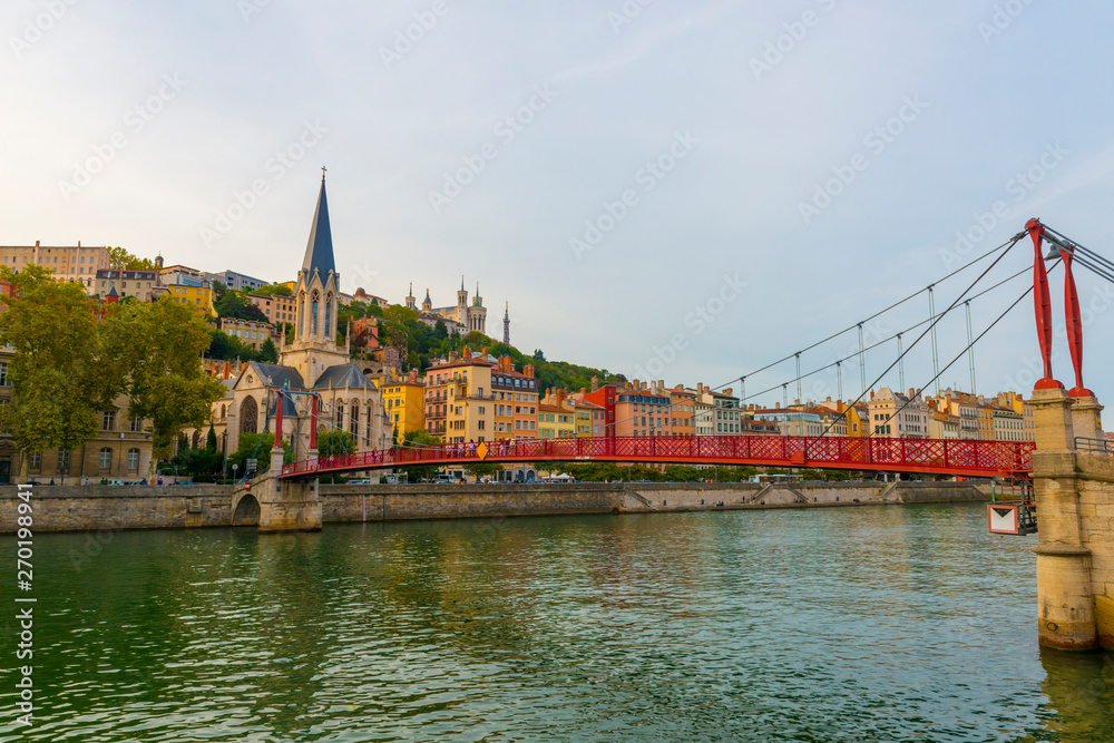 River and Bridge in Lyon, France.
