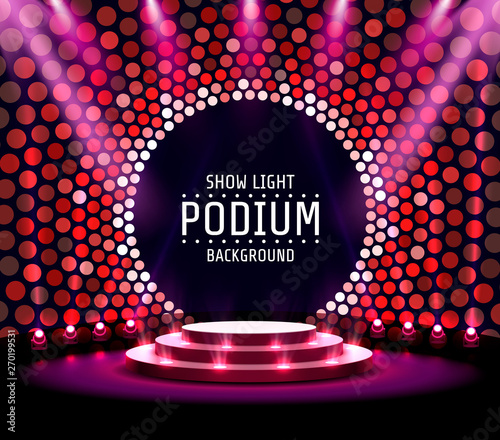 Stage podium with lighting, Stage Podium Scene with for Award Ceremony on red Background.