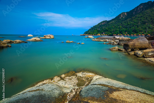 The beautiful summer background of Langkawi Beach in Malaysia.