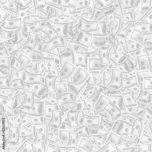 Background with money. Seamless texture of 100 dollar bills in light gray tonality