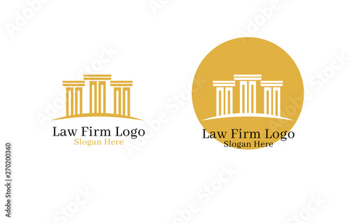Law office logotypes set with scales of justice, gavel etc illustrations. Vector vintage attorney, advocate labels, juridical firm badges collection. Act, principle, legal icons design