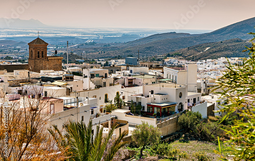 High angle view of the white village of Nijar in Almeria, Spain. photo