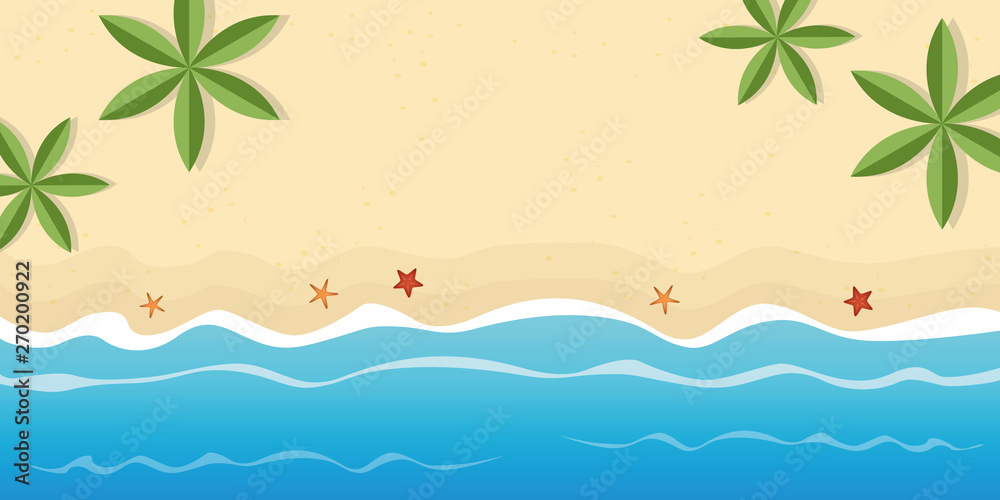 lonely beach with palm trees and starfish summer holiday background with copy space vector illustration EPS10