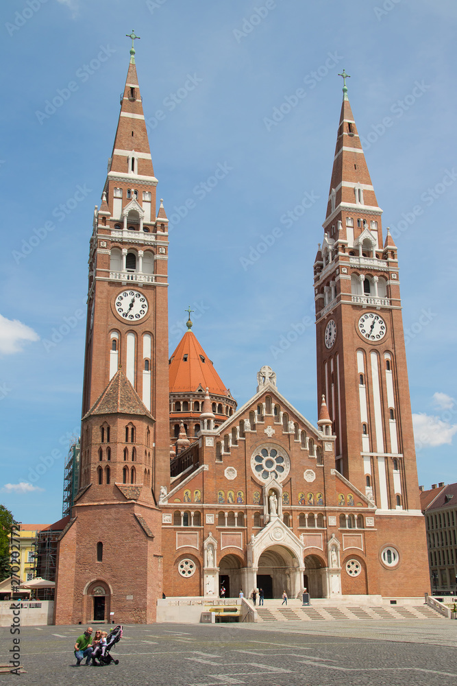 The Votive Church and Cathedral of Our Lady of Hungary is a twin-spired church in Szeged. It lies on Dm square beside the Dmtr tower. Construction began in 1913, finished in 1930