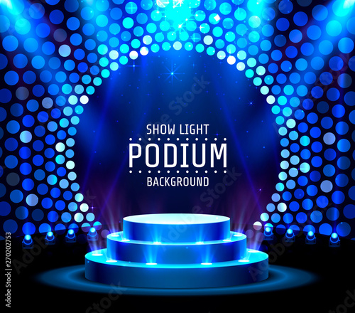 Stage podium with lighting, Stage Podium Scene with for Award Ceremony on blue Background.