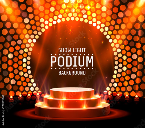 Stage podium with lighting, Stage Podium Scene with for Award Ceremony on golden Background.
