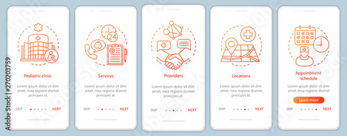 Pediatric clinic onboarding mobile app page screen with linear concepts